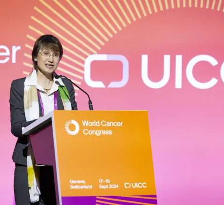 Elisabete Weiderpass speaking at the World Cancer Congress