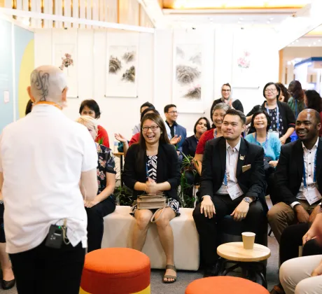 Participants at the Wellness pavilion in Melbourne, Australia at the World Cancer Congress 2018