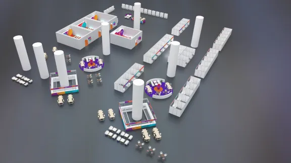 A design image depicting a layout of different stands.