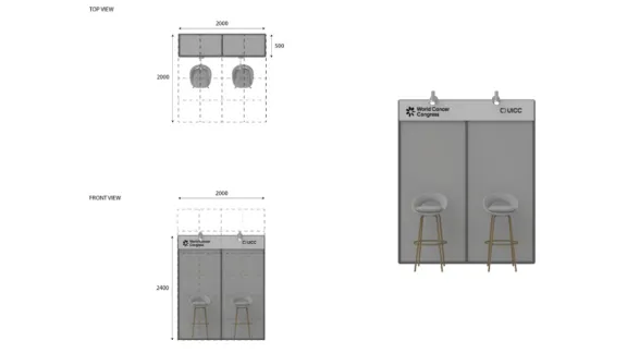 Images illustrating a small exhibition corner with World Cancer Congress 2026