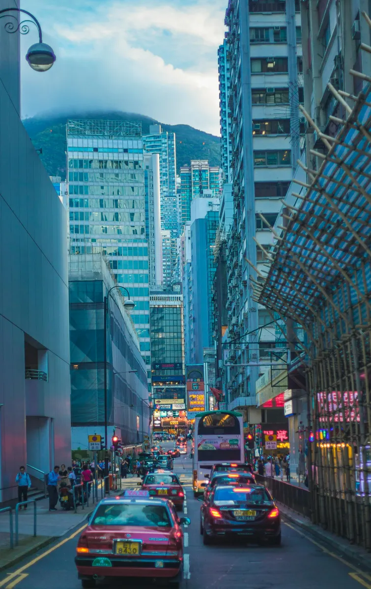 Busy transportation on the streets of Hong Kong