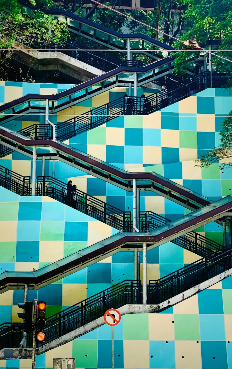 Colourful stairs in Hong Kong
